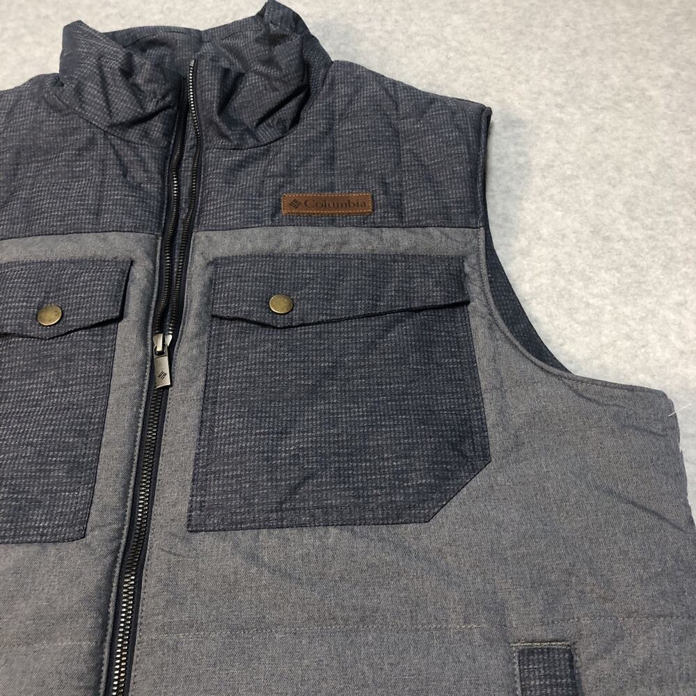 Columbia Vest Jacket Mens Medium Gray Black Gilet Quilted Adjustable 4 Pockets - Picture 2 of 11